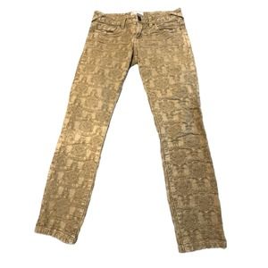 Free People Jeans Womens Size 27 Jacquard Gold Tan Camel Skinny Ankle Low Rise